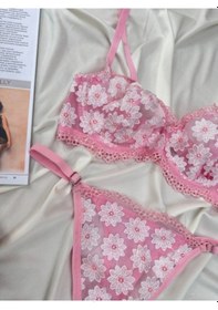 Resim Arona Kadın Balenli Transparan Papatya Desenli Tanga Sütyen Takımı Pembe Papatya Pembe 