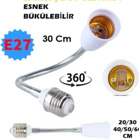 Resim Vwin Lamba / Duy Uzatma 30 cm Metal 360 Derece Esnek Bükülebilir E27 To E27 