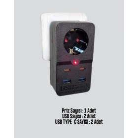 Resim Yazline Global Akıllı Akım Dengelemeli Priz 2500W 4 USB Type C Çıkışlı 