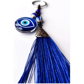 Resim Moncuk Design Lacivert Nazar Boncuğu Göz Desenli Lacivert Püsküllü Anahtarlık 