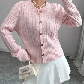 Resim Sonbahar ve Kış Kadınlar İçin Zarif Düğmeli Kazak - Şık ve Tatlı Tarz Hırka 