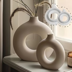 Resim DNEJIU Reçine Döküm Kalıpları, 1 adet S/L Nordic Circle Vase Epoksi Reçine Kalıbı DIY Yuvarlak Çiçek Saksı Silikon Kalıp El Yapımı Alçı Sanat Vazo Kalıbı Ev Dekorasyonu Yapımı Malzemesi 