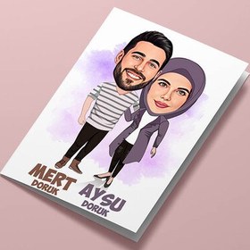 Resim Birbirini Seven Çiftler Karikatürlü Tebrik Kartı 