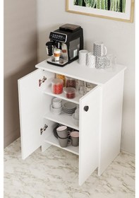 Resim Dorta Mutfak Dolabı 2 Kapaklı 3 Raflı Kahve Köşesi Kiler Dolabı Beyaz Beyaz 