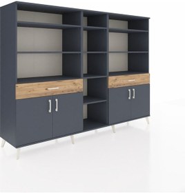 Resim Hyperion Dolap 12 Raflı 2 Çekmeceli 4 Kapaklı 220x44x163 Antrasit Antrasit-antrasit/çam 