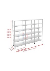 Resim Raf Burada 6 Katlı 3'lü Galvaniz Çelik Raf - Depo, Arşiv, Kiler, Dosya, Market Rafı-59x93 cm-250 cm-1.00 mm 