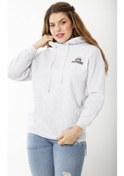 Resim Kadın Büyük Beden Gri İçi Şardonlu Üç İplik Kapşonlu Sweatshirt 65n37199-gri Gri 