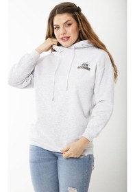 Resim Kadın Büyük Beden Gri İçi Şardonlu Üç İplik Kapşonlu Sweatshirt 65n37199-gri Gri 