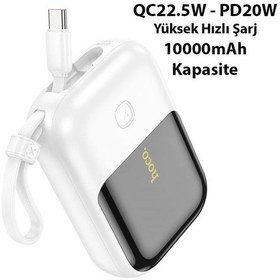 Resim Hoco Q20 Fountain 10000mah 22.5w+pd20w Dijital Göstergeli Kablolu Powerbank Beyaz BEYAZ 