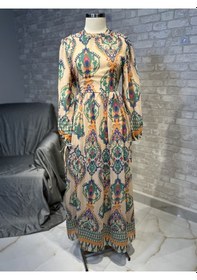 Resim Maison Meda Tesettür Günlük Etnik Elbise Haki 