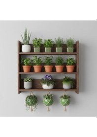 Resim Ahşap Duvar Rafı - 3 Katlı Çok Amaçlı Mutfak Ve Balkon Rafı - Dekoratif Saksılık - 50x50 Cm Turuncu 