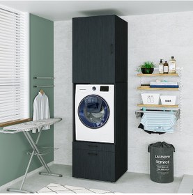 Resim 2 Çekmeceli Çamaşır Ve Kurutma Makinesi Dolabı + Üst Dolap Siyah 