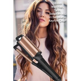 Resim Shibowavy 2in1 Wag Maşa (2 Ayarlı Döner Başlıklı 19MM Ince Bukle & 38MM Iri Dalga) 