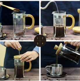 Resim Ahşap Detaylı 600 Ml Cam French Press 