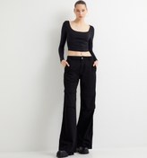 Resim Uzun Kollu Crop Body U Yaka Drape Detaylı 
