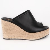Resim Elile Shoes Kadın Siyah Hakiki Deri Yüksek Jüt Topuk Terlik 