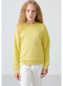 Resim Tommy Life Sarı Pamuklu İçi Tüylü Yumuşak Dokulu Oversize Nakışlı Kız Çocuk Sweatshirt - 75150 Sarı 