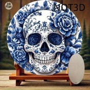 Resim 2D Düz, Simetrik Mavi Çiçek Desenli Kafatası Şeklinde Tabak - Beyaz & Mavi Yapay Ahşap Dekoratif Tabak Halloween için, Ölüler Günü, Ev Dekoru, Dayanıklı & Çok Yönlü, Halloween Süslemeleri, Temalı Partiler, Karmaşık Desenler, Detaylı İşçilik, Sanat Koleksiyoncuları, 2D Düz 