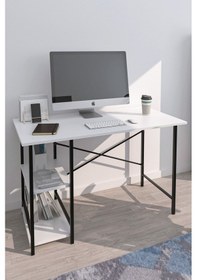 Resim Rimi Metal Çalışma 2 Raflı Beyaz Ofis Laptop Bilgisayar Masası 60x120 Beyaz 