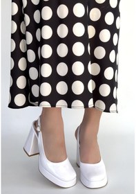 Resim Alfaze Beyaz Rugan Kemerli Platform Topuklu Ayakkabı Topuk Boyu 10 Cm Beyaz 