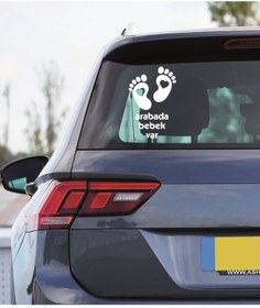 Resim TSC Arabada Bebek Var Kalp Oto Araba Sticker 23CM Beyaz Renk 
