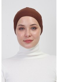 Resim Pratik Dikişsiz Bağlamalı Kaymayan Tesettür Bone Çikolata 