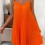 Resim Vibrant Orange Ruched Sleeveless A-Line Elbise Kadınlar için - Hafif Yazlık Rahat Elbise Pile Detaylı, Plaj ve Parti Giyim için Mükemmel 