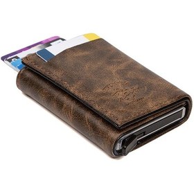 Resim Adelina Bags Unisex Crazy Deri Mekanizmalı Otomatik Kızaklı Kartlık Cüzdan Kahverengi 