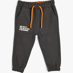 Resim Erkek Bebek Jogger Eşofman Altı Beli Bağlamalı Slogan Baskılı Pamuklu Şardonlu 