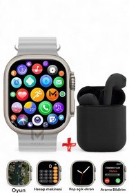 Resim MATEO Akıllı Saat Watch Ultra 45mm ve Bluetooth Kablosuz Kulaklık Android ios Uyumlu 2 in 1 