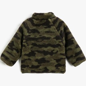 Resim Erkek Bebek Peluş Ceket Fermuarlı Dik Yaka Cepli Paraşüt Kumaş Detaylı 