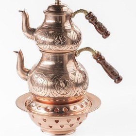 Resim Büyük Boy Gaziantep Bakır Çaydanlık Takımı Ve Balkon Sefası Takımı Komple El Keski İşlemeli Bakır 
