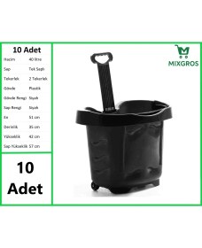 Resim Tekerlekli Plastik Market Alışveriş El Sepeti 40 Litre Siyah 10 Adet 