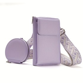 Resim Çoklu Kart Yuvalı Lavanta Kadın Moda Çapraz Vücut Telefon Çantası, Çok Yönlü Cüzdan, Ayarlanabilir Geometrik Askı & Fermuar Kapatma, Eşleşen Yuvarlak Bozuk Para Cüzdanı Dahil, Telefon Cüzdanı 