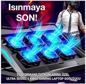 Resim Coofbe Yükseklik Ayarlı Led Işıklı Turbo 6 Fanlı Notebook Laptop Soğutucu Notebook Laptop Standı 