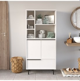 Resim Robin Home Lidya Banyo Dolabı Çok Amaçlı Dolap 3 Kapaklı Metal Ay Beyaz 