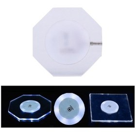 Resim Usb Şarj Led Işık Up Akrilik Coaster Şeffaf Kristal Baz Beyaz Işık , Boyut:100x10mm Sekizgen 1 Adet 