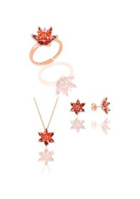 Resim Gümüş Rose Taşlı Nilüfer Lotus Çiçeği Üçlü Set 