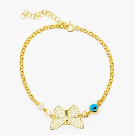 Resim Beyaz Zirkon Taşlı Gold Renk Kelebek Tasarım Nazar Boncuğu Detayl 