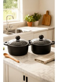 Resim Elmas İkili Derin Tencere 20 - 24 Cm Siyah 