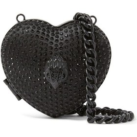 Resim Kurt Geiger Micro Heart Clutch Bag, Kalp Şekilli Mini Zincirli Çanta Tek Boy Kadın Tasarımı Siyah 