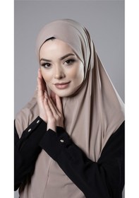 Resim Hürrem Bone Sütlü Kahve Pratik Hazır Geçmeli Tesettür Eşarp Sandy Kumaş Düz Hijab 2308 26 