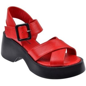 Resim Pullman Hakiki Deri Kalın Taban Kadın Sandalet Sk-42627 Kırmızı-kırmızı Kırmızı 