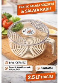Resim Dayanıklı Saplı Şeffaf Sebze & Meyve Süzgeci Kolay Yıkama Ve Süzme Bej 