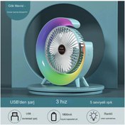Resim Vothoon Masaüstü Vantilatör Usb Şarjlı Rgb Led Işıklı 3 Kademeli 180° Ayarlanabilir Soğutucu Fan 