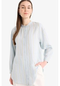 Resim DeFacto Relax Fit Basic Düz Simli Kumaş Uzun Kollu Tesetür Gömlek Tunik D9759AX25HSBE343 