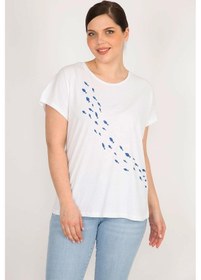 Resim Kadın Kemik Büyük Beden Pamuklu Kumaş Ön Baskılı Bluz-kemik Kemik 