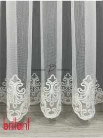Resim Tül Perde Brillant Tt Zemin Kumaş Enfes Desen Etek İşleme Ekru 