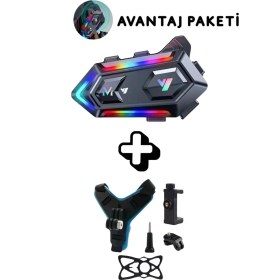Resim Avantaj Paketi Motorsiklet Kask Interkom Kulaklık ve Kask Telefon Tutucu Aparatı Rgb Kask Kulaklığı 