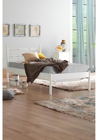 Resim Lalas-s Tek Kişilik Ferforje Metal Karyola-beyaz Ahşap Latalı 